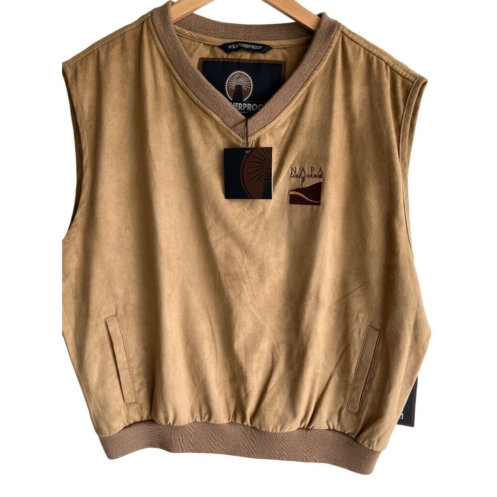 New NWT Weatherproof microsuede, Napa golf vest size L large brown tan